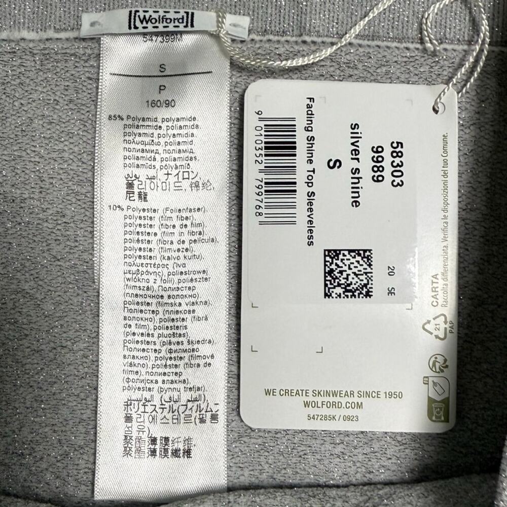 Wolford Fading Shine Sleeveless Shirt Tube Top Stretch Silver Size Small NWT - Picture 6 of 11